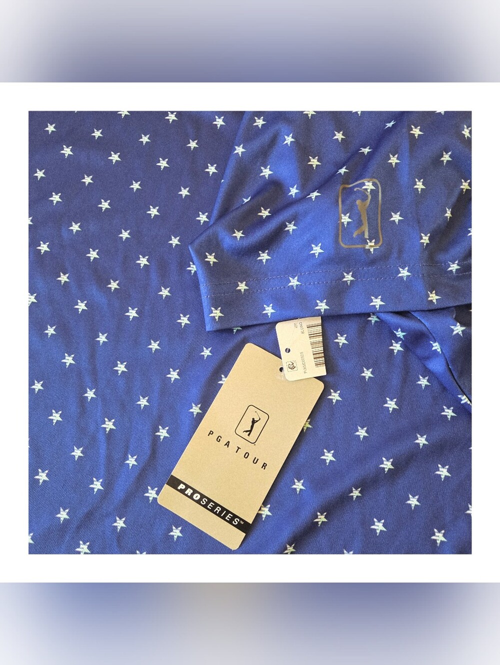 PGA TOUR Men's Athletic Fit Stars Printed Performance Golf Polo Shirt Blue XL - Picture 4 of 9
